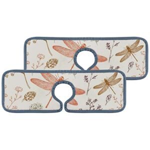kitchen faucet absorbent mat 2 pieces dragonfly soft flowers faucet sink splash guard bathroom counter and rv,faucet counter sink water stains preventer