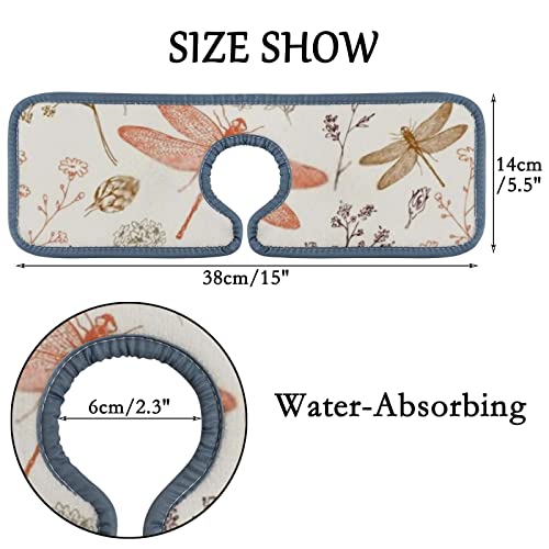 Kitchen Faucet Absorbent Mat 2 Pieces Dragonfly Soft Flowers Faucet Sink Splash Guard Bathroom Counter and RV,Faucet Counter Sink Water Stains Preventer