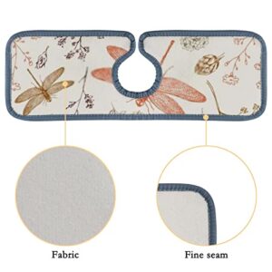Kitchen Faucet Absorbent Mat 2 Pieces Dragonfly Soft Flowers Faucet Sink Splash Guard Bathroom Counter and RV,Faucet Counter Sink Water Stains Preventer