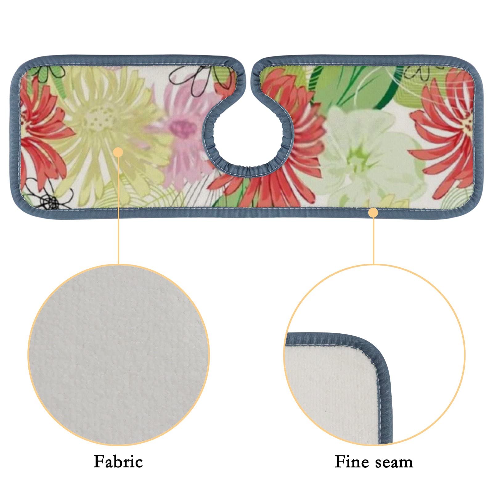 Kitchen Faucet Absorbent Mat 3 Pieces Abstract Flower Leaves Motif Faucet Sink Splash Guard Bathroom Counter and RV,Faucet Counter Sink Water Stains Preventer