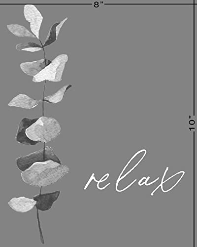 Relax, Breathe, Unwind Bathroom Wall Decor - Set of 3-8"x10" UNFRAMED Prints - Modern, Minimal, Boho, Zen Black And White Art - Bathroom Wall Art (Grey Background)