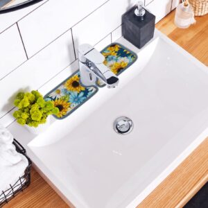 Kitchen Faucet Absorbent Mat 2 Pieces Yellow White Sunflower Daisy Faucet Sink Splash Guard Bathroom Counter and RV,Faucet Counter Sink Water Stains Preventer