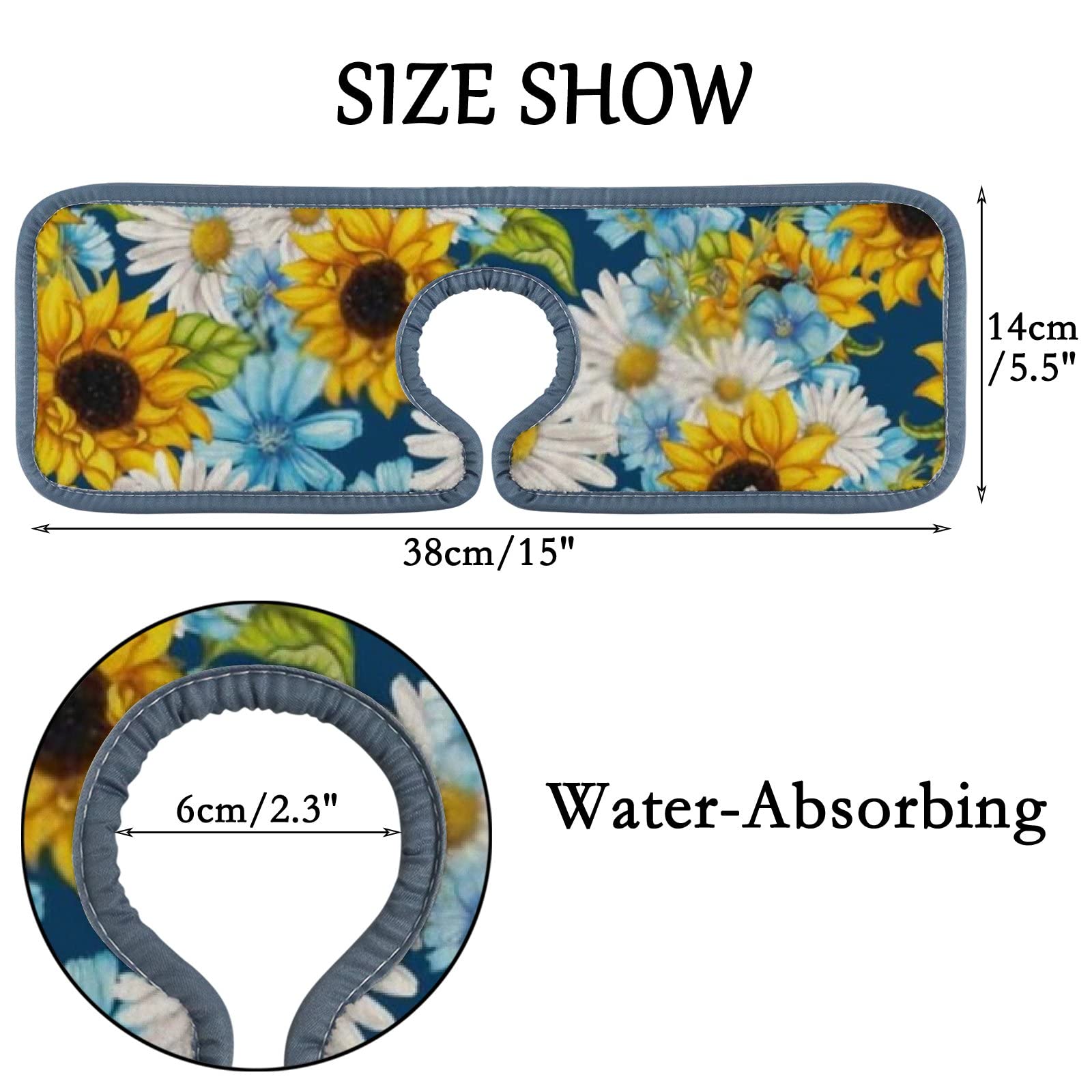 Kitchen Faucet Absorbent Mat 2 Pieces Yellow White Sunflower Daisy Faucet Sink Splash Guard Bathroom Counter and RV,Faucet Counter Sink Water Stains Preventer