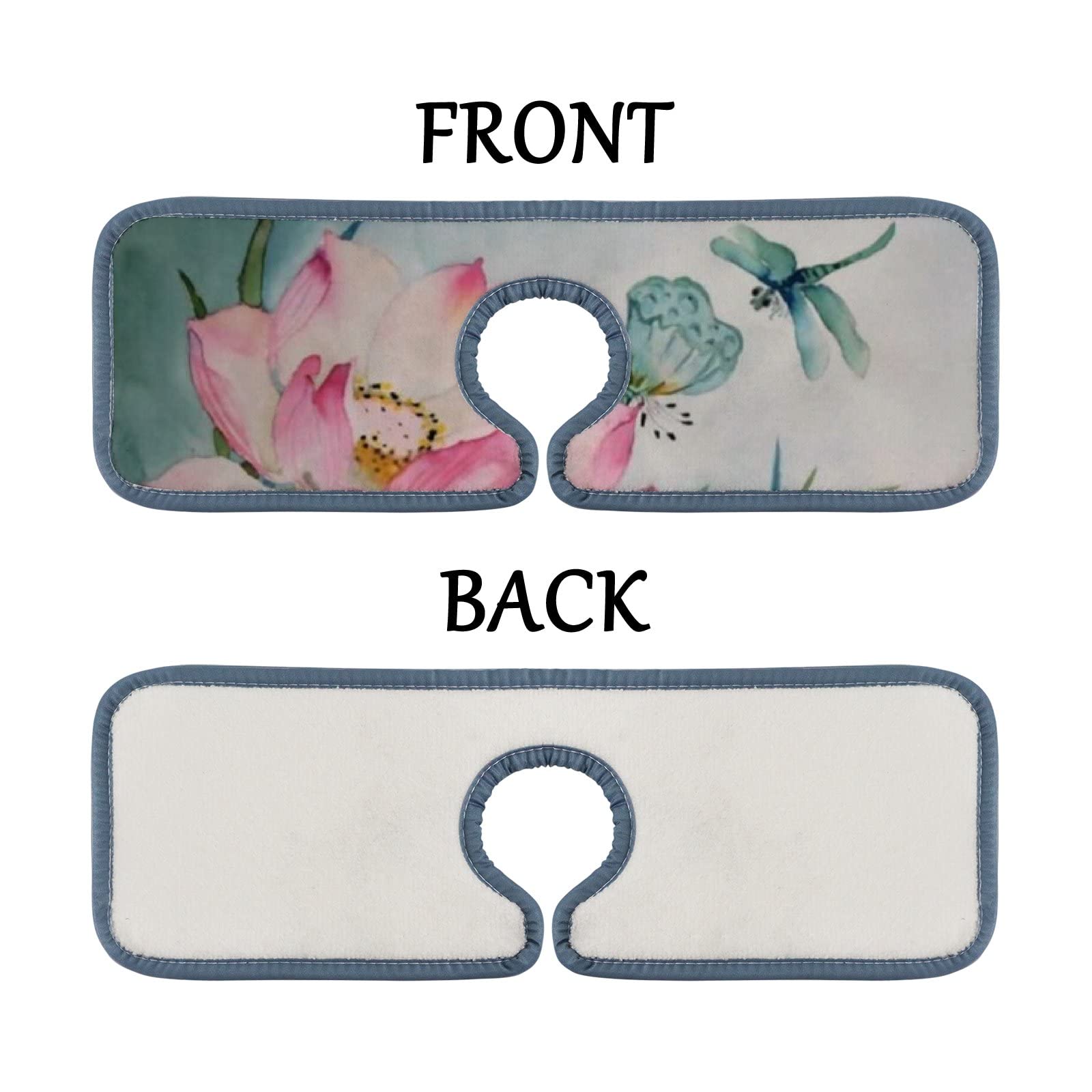 Kitchen Faucet Absorbent Mat 2 Pieces Watercolor Painting of Lotus Dragonfly Faucet Sink Splash Guard Bathroom Counter and RV,Faucet Counter Sink Water Stains Preventer