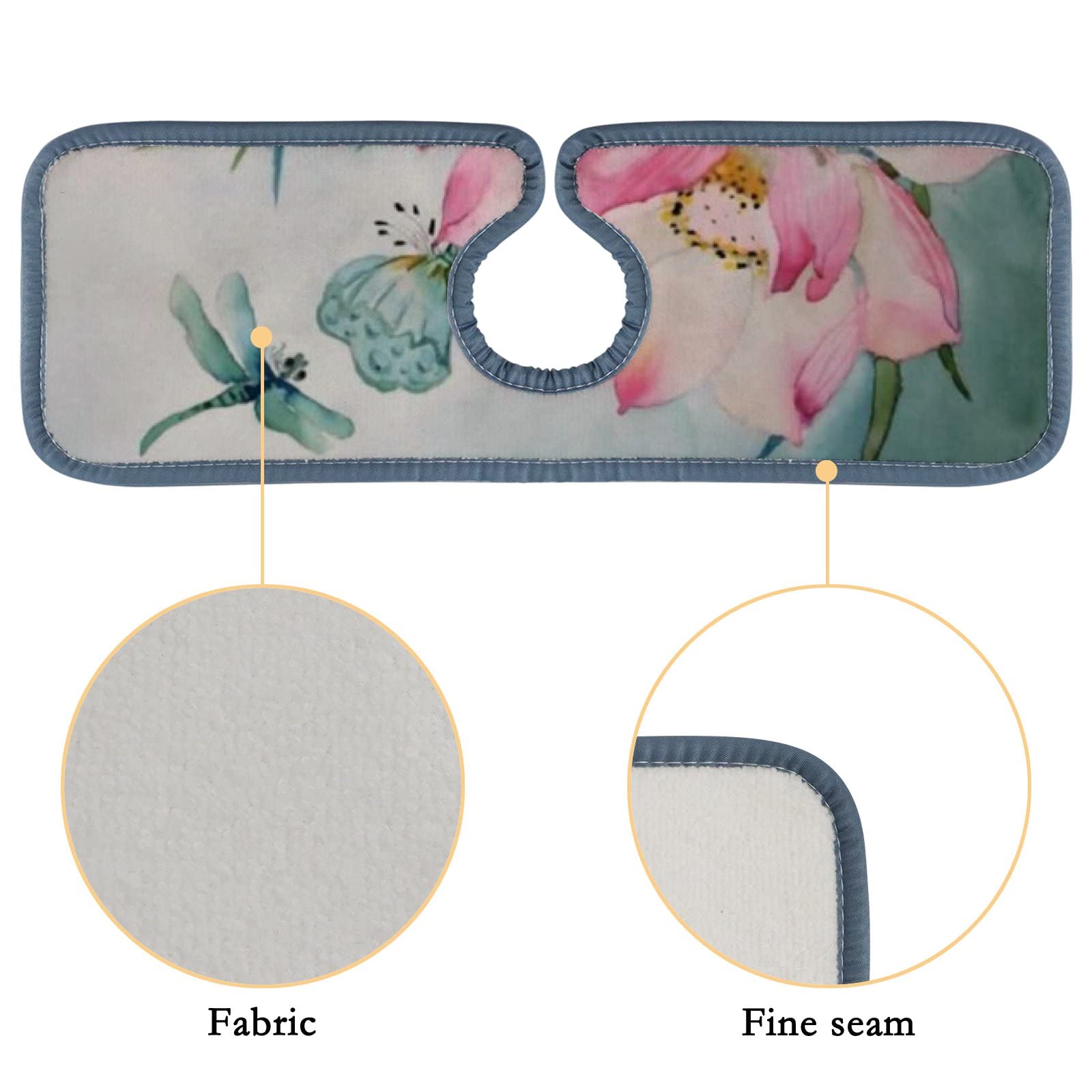 Kitchen Faucet Absorbent Mat 2 Pieces Watercolor Painting of Lotus Dragonfly Faucet Sink Splash Guard Bathroom Counter and RV,Faucet Counter Sink Water Stains Preventer