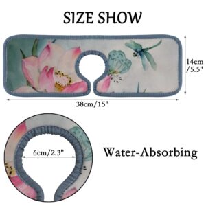 Kitchen Faucet Absorbent Mat 2 Pieces Watercolor Painting of Lotus Dragonfly Faucet Sink Splash Guard Bathroom Counter and RV,Faucet Counter Sink Water Stains Preventer