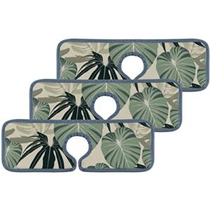 kitchen faucet absorbent mat 3 pieces tropical exotic leaves and plants faucet sink splash guard bathroom counter and rv,faucet counter sink water stains preventer