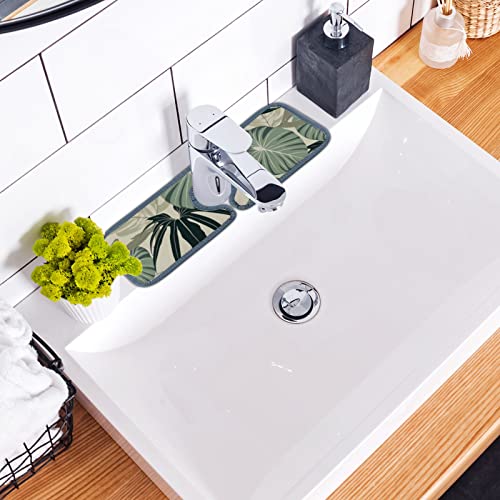 Kitchen Faucet Absorbent Mat 3 Pieces Tropical Exotic Leaves and Plants Faucet Sink Splash Guard Bathroom Counter and RV,Faucet Counter Sink Water Stains Preventer