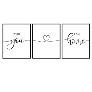 with you i am home minimalist home decor bedroom wall art couples gift home sweet home wall art for her above bed artwork set of 3 bedroom quotes above bed artwork home decor unframed 11x14inch