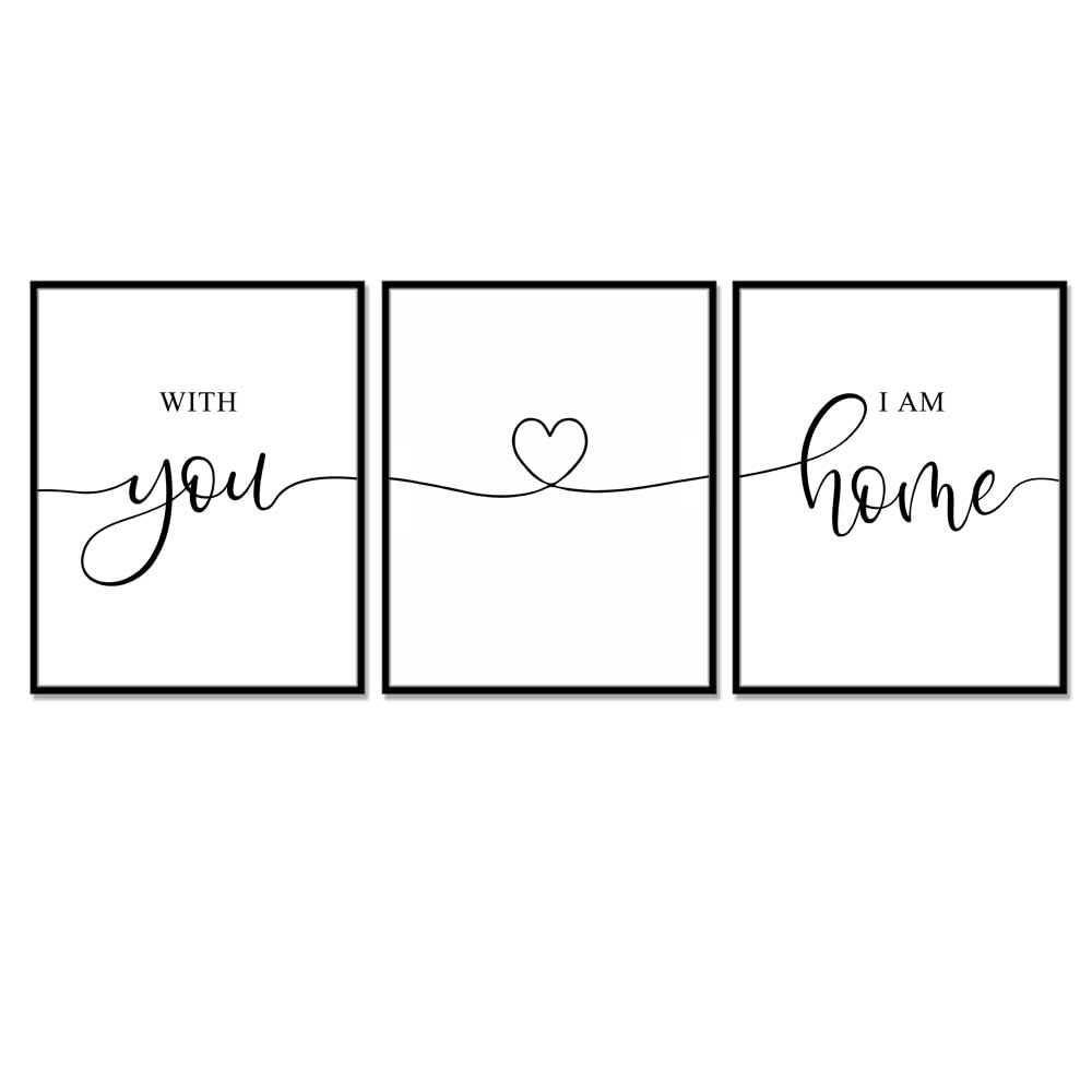 With You I Am Home Minimalist Home Decor Bedroom Wall Art Couples Gift Home Sweet Home Wall Art For Her Above Bed Artwork Set of 3 Bedroom Quotes Above Bed Artwork Home Decor UNFRAMED 11x14inch