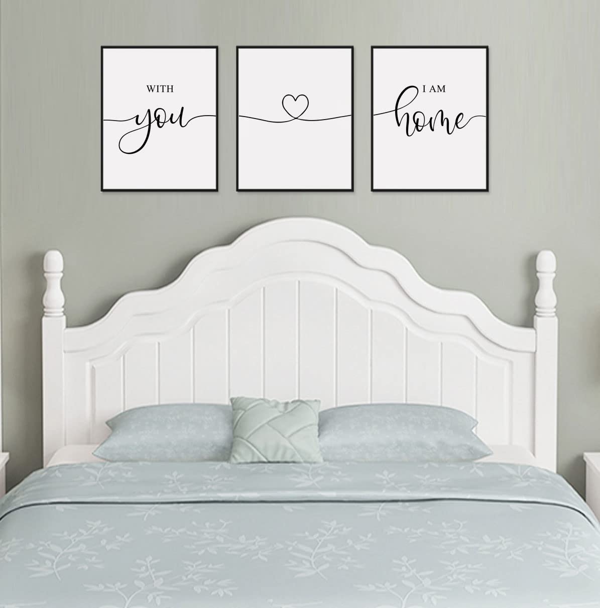 With You I Am Home Minimalist Home Decor Bedroom Wall Art Couples Gift Home Sweet Home Wall Art For Her Above Bed Artwork Set of 3 Bedroom Quotes Above Bed Artwork Home Decor UNFRAMED 11x14inch