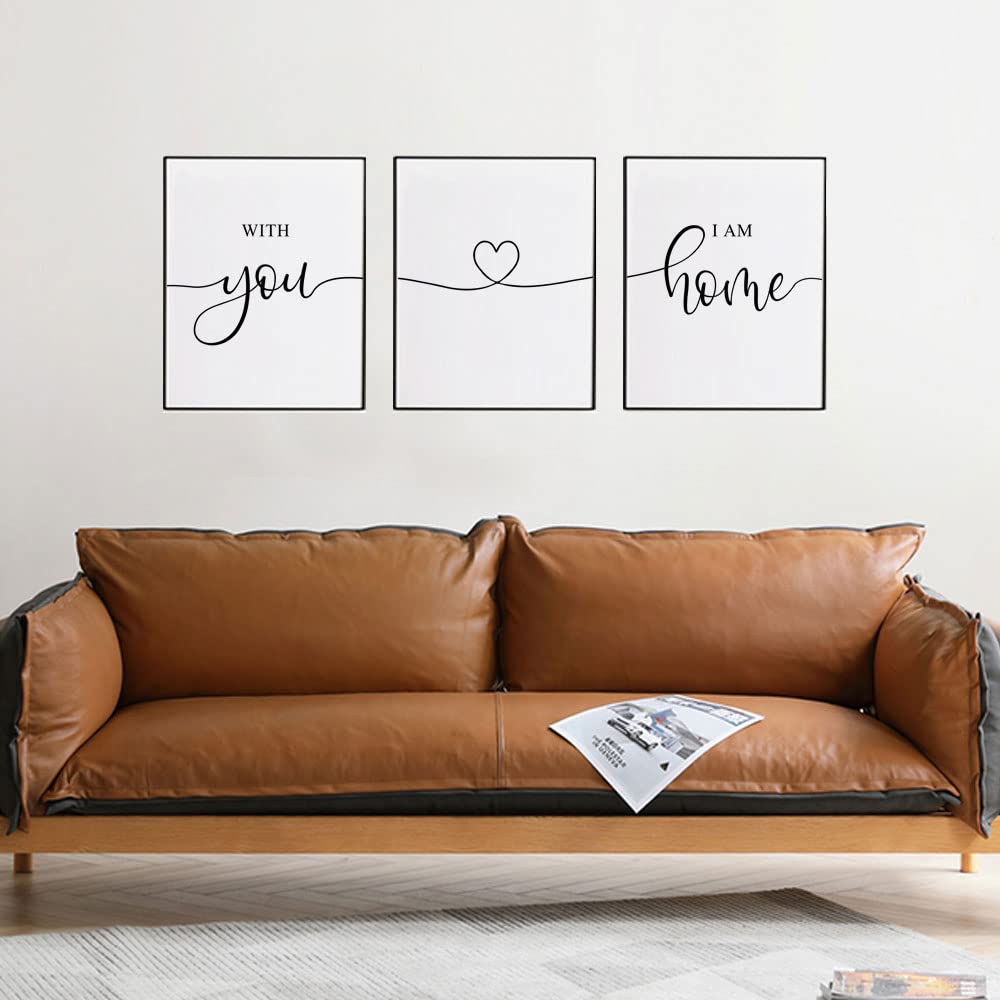 With You I Am Home Minimalist Home Decor Bedroom Wall Art Couples Gift Home Sweet Home Wall Art For Her Above Bed Artwork Set of 3 Bedroom Quotes Above Bed Artwork Home Decor UNFRAMED 11x14inch