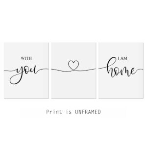 With You I Am Home Minimalist Home Decor Bedroom Wall Art Couples Gift Home Sweet Home Wall Art For Her Above Bed Artwork Set of 3 Bedroom Quotes Above Bed Artwork Home Decor UNFRAMED 11x14inch