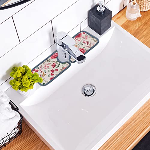 Kitchen Faucet Absorbent Mat 4 Pieces Trendy Floral Leaves Faucet Sink Splash Guard Bathroom Counter and RV,Faucet Counter Sink Water Stains Preventer