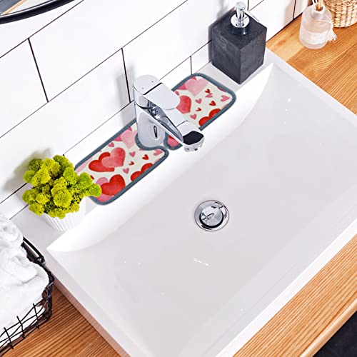 Kitchen Faucet Absorbent Mat 3 Pieces Watercolor Hearts for Valentine'S Day Faucet Sink Splash Guard Bathroom Counter and RV,Faucet Counter Sink Water Stains Preventer