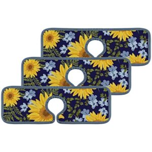 kitchen faucet absorbent mat 3 pieces sunflowers navy vintage foliage faucet sink splash guard bathroom counter and rv,faucet counter sink water stains preventer
