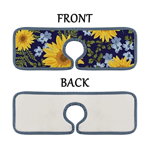 Kitchen Faucet Absorbent Mat 3 Pieces Sunflowers Navy Vintage Foliage Faucet Sink Splash Guard Bathroom Counter and RV,Faucet Counter Sink Water Stains Preventer