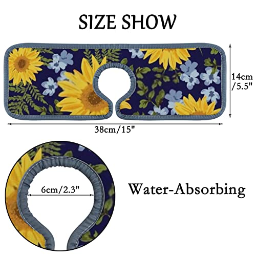 Kitchen Faucet Absorbent Mat 3 Pieces Sunflowers Navy Vintage Foliage Faucet Sink Splash Guard Bathroom Counter and RV,Faucet Counter Sink Water Stains Preventer