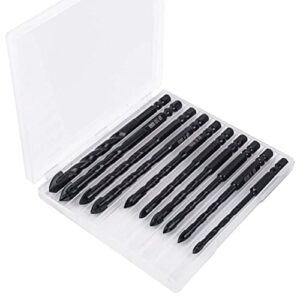 10 Pieces Masonry Drill Bit Set 1/4" Hex Shank Concrete Drill Bits Set for Glass, Tile, Brick, Pots, Plastic and Wood, Carbide Tip Works with Ceramic, Marble, Granite(Black)