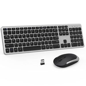 techground wireless keyboard and mouse combo, 2.4ghz ultra thin full size wireless keyboard mouse set for laptop, pc, desktop, windows 7, 8, 10, black and silver