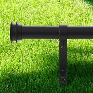 nicetown rustproof & waterproof heavy duty outdoor patio curtain rod set with classic groove round finials, 1 inch diameter adjustable length 72 to 144" length, matte black