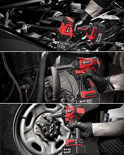 SILVEL Impact Wrench, Cordless Impact Wrench 1/2 inch, Brushless 1/2 Inch Impact Gun, 370 Ft-lbs Max Torque(500N.m), 21V Li-ion Battery, 6Pcs Sockets, Electric Impact Driver