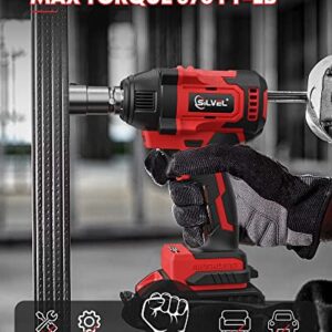 SILVEL Impact Wrench, Cordless Impact Wrench 1/2 inch, Brushless 1/2 Inch Impact Gun, 370 Ft-lbs Max Torque(500N.m), 21V Li-ion Battery, 6Pcs Sockets, Electric Impact Driver