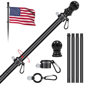joyday flag pole kit, 5ft flag pole, stainless steel outdoor tangle free flagpole kit for american flag with two 360°rotating rings for house porch garden yard truck boat (standard kit)