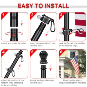 Joyday Flag Pole Kit, 5FT Flag Pole, Stainless Steel Outdoor Tangle Free Flagpole Kit for American Flag with Two 360°Rotating Rings for House Porch Garden Yard Truck Boat (Standard Kit)