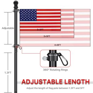 Joyday Flag Pole Kit, 5FT Flag Pole, Stainless Steel Outdoor Tangle Free Flagpole Kit for American Flag with Two 360°Rotating Rings for House Porch Garden Yard Truck Boat (Standard Kit)