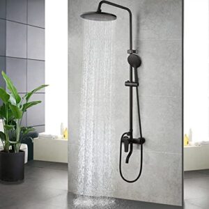 yanksmart black shower system set rainfall spout round head with wall mounted handheld spray mixer tub shower faucet set