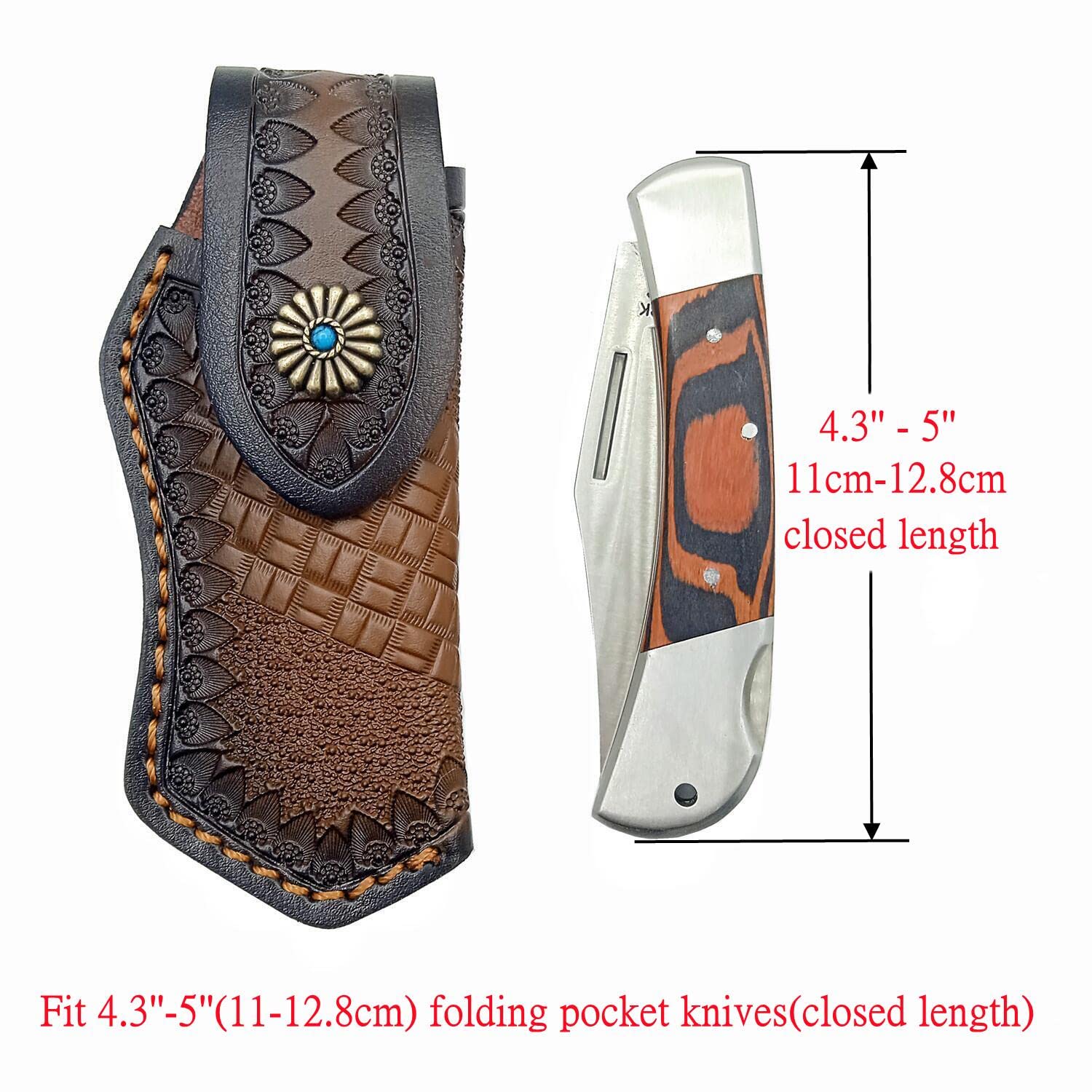 COHOMELARS 5'' Leather Folding Pocket Knife Sheath,Leather Knife Pouch for Buck 110,Knife Holster,Knife Sheaths (Dark Brown)