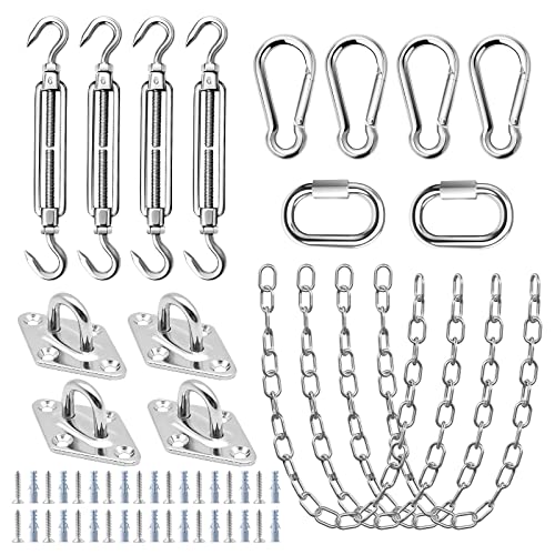 TooTaci Sun Shade Sail Hardware Kit with Chains 1M× 4pcs,Heavy Duty Shade Sail Hardware Kit Rectangle 6 inch with Stainless Steel Hanging Chains 1/8 for Sun Sail Installation,Outdoor Canopy,Pergola