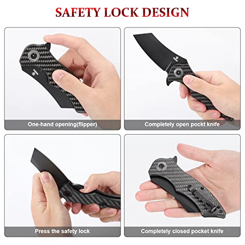 SENNILOX Pocket Folding Knife,3.51” D2 Blade,Full Carbon Fiber Handle,Titanium Coating,Unique Tool Gift for EDC Men Women