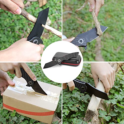 SENNILOX Pocket Folding Knife,3.51” D2 Blade,Full Carbon Fiber Handle,Titanium Coating,Unique Tool Gift for EDC Men Women