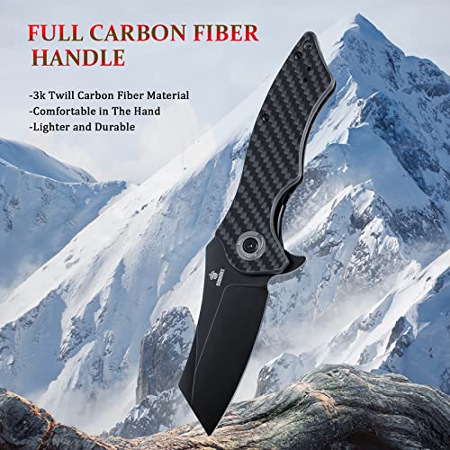 SENNILOX Pocket Folding Knife,3.51” D2 Blade,Full Carbon Fiber Handle,Titanium Coating,Unique Tool Gift for EDC Men Women