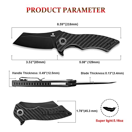 SENNILOX Pocket Folding Knife,3.51” D2 Blade,Full Carbon Fiber Handle,Titanium Coating,Unique Tool Gift for EDC Men Women