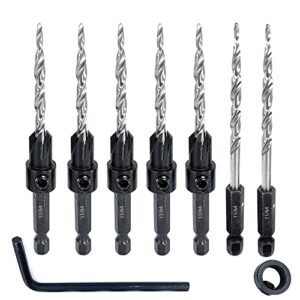 saipe 5pcs wood countersink drill bit set with 2pcs counter sinker replacement tapered drill bit all same size 11/64" quick change hex shank screw drill counter sink bit for drilling pilot hole
