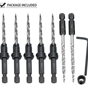 Saipe 5pcs Wood Countersink Drill Bit Set with 2pcs Counter Sinker Replacement Tapered Drill Bit All Same Size 11/64" Quick Change Hex Shank Screw Drill Counter Sink Bit for Drilling Pilot Hole