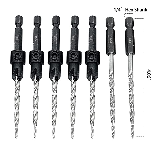 Saipe 5pcs Wood Countersink Drill Bit Set with 2pcs Counter Sinker Replacement Tapered Drill Bit All Same Size 11/64" Quick Change Hex Shank Screw Drill Counter Sink Bit for Drilling Pilot Hole