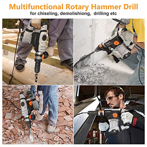 [Upgraded] Towallmark 12.5 Amp Rotary Hammer Drill, 1-1/4 Inch SDS-Plus 4 in 1 Multi-functional Heavy Duty hammer drill, Safety Clutch, Drill Chuck, for Concrete, Tile, Wall, Stones, Cement and Metal