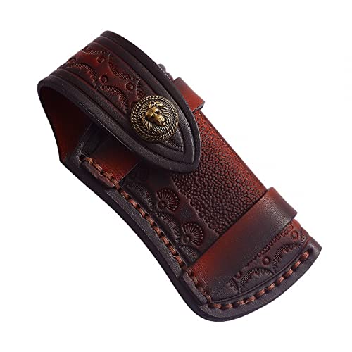 MiOYOOW Pocket Knife Sheath, 4'' Leather Knife Pouch Horizontal Folding Knife Holster with Belt Loop for Small Folding Knife Trapper Knife