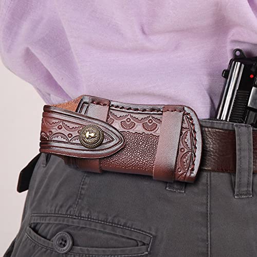 MiOYOOW Pocket Knife Sheath, 4'' Leather Knife Pouch Horizontal Folding Knife Holster with Belt Loop for Small Folding Knife Trapper Knife