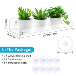 2 Pack Suction Cup Shelf for Plants Window, 12 Inch Acrylic Window Sill Extender for Plants, Window Plant Shelves, for Succulent Planters, Herb Pots, Indoor Plants