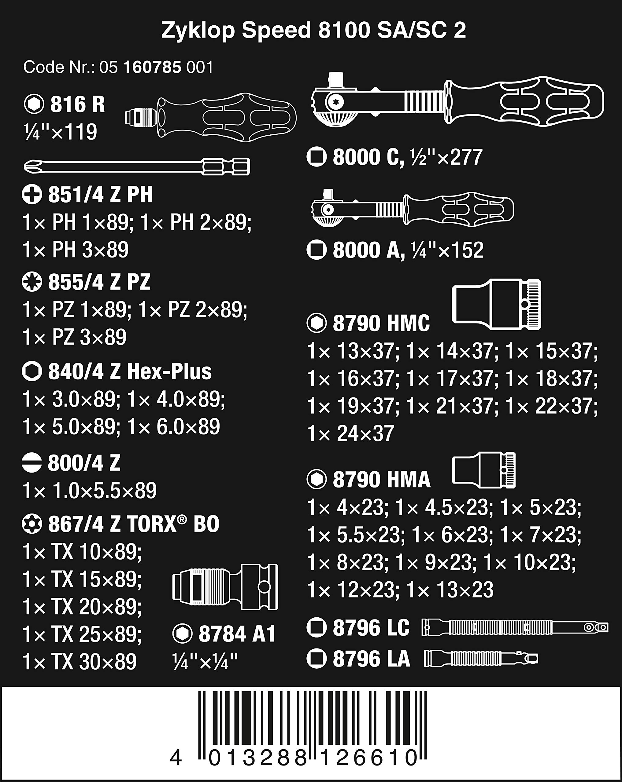 Wera 8100 SA/SC 2 Kit con cricchetto Zyklop Speed con attacco da 1/4 e 1/2, metrico, 43 pezzi & Bit-Check 30 Impaktor 1, 30 pezzi