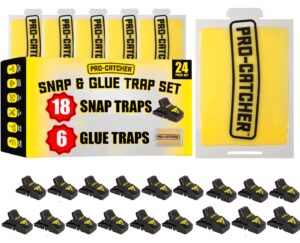 mouse traps large rat traps indoor set of 24, 18 reusable mouse traps and 6 glue traps mouse traps indoor for home powerful traps for the house - 24 pack