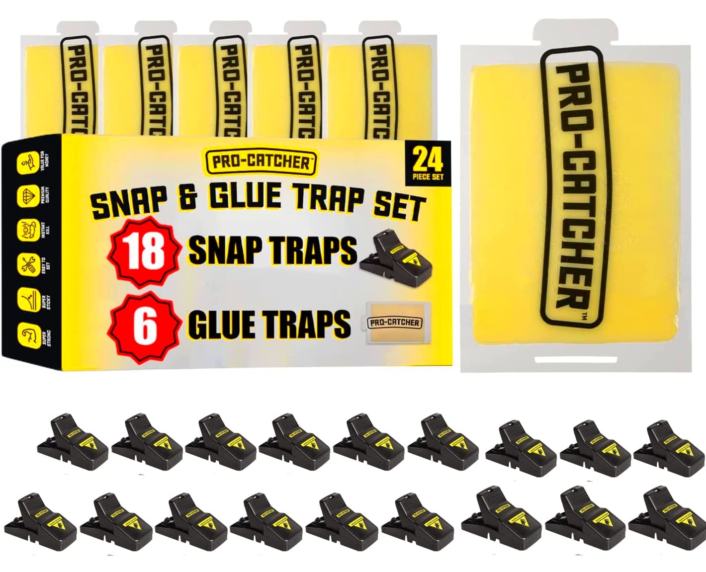 Mouse Traps Large Rat Traps Indoor Set of 24, 18 Reusable Mouse Traps and 6 Glue Traps Mouse Traps Indoor for Home Powerful Traps for The House - 24 Pack