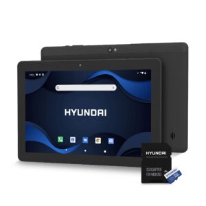 hyundai 10 inch tablet, hytab plus - 2gb/32gb storage with expandable microsd(up to 128 gb) - android 11 go with quad core - 5000mah battery - hd ips display, wifi and lte (t-mobile only) - black
