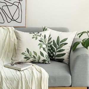 Tritard Outdoor Pillow Covers Set of 2 Waterproof Fabric Green Botanical Plant Leaves Throw Pillow Covers Leaf Pillowcases for Patio Furniture Living Room, 18x18