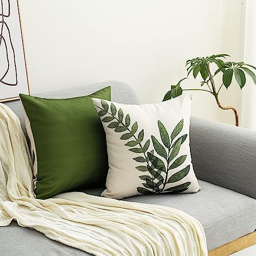 Tritard Outdoor Pillow Covers Set of 2 Waterproof Fabric Green Botanical Plant Leaves Throw Pillow Covers Leaf Pillowcases for Patio Furniture Living Room, 18x18